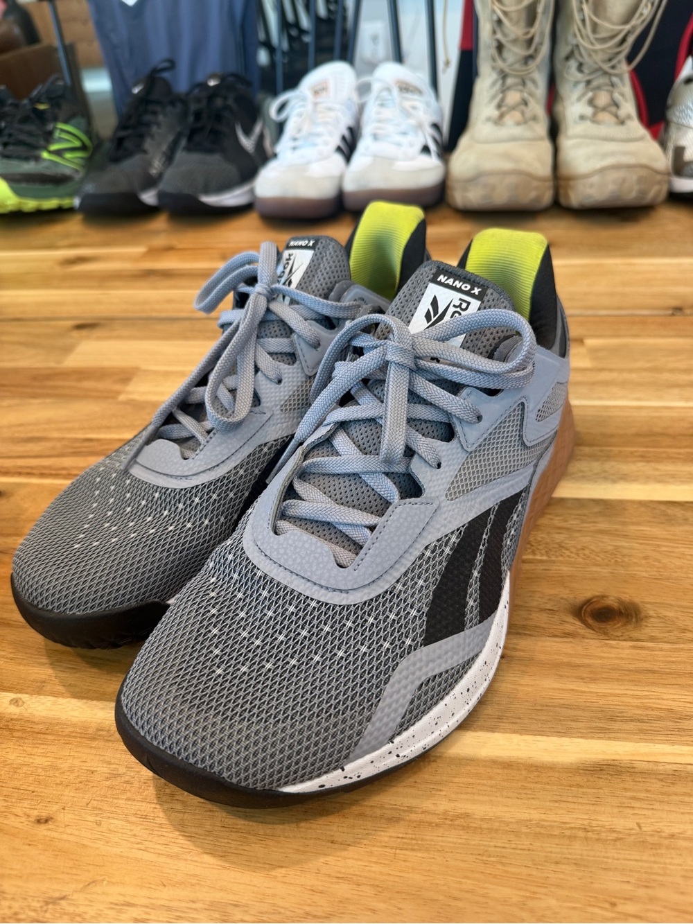 Reebok Grey Mesh Training Sneakers with Neon Lime Lining